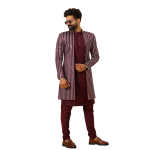 Stunning Red Chikankari Open Sherwani paired with Off-White Kurta Pajama for Men - Father Son Combo | Jaipurio